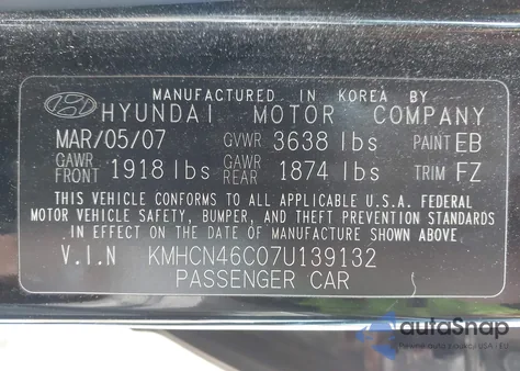 2007 Hyundai Accent Gls from USA, damaged, VIN KMHCN46C07U139132